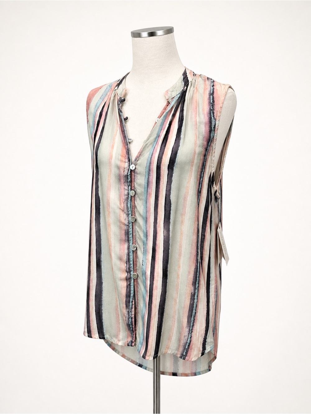 Bella Dahl Striped Button Front Blouse Sleeveless Tank Watercolor Pastel M NEW - Picture 4 of 13